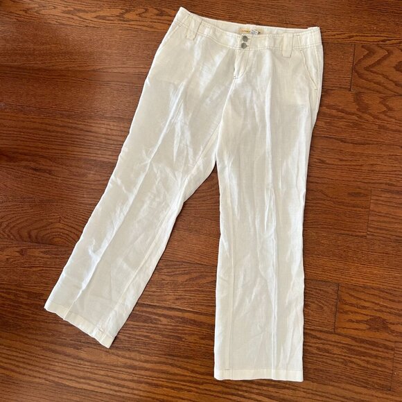 London Jean 100% Linen Chino Wide Leg Pants Jeans Mid Rise Size 4 Cream Preppy - Picture 2 of 11